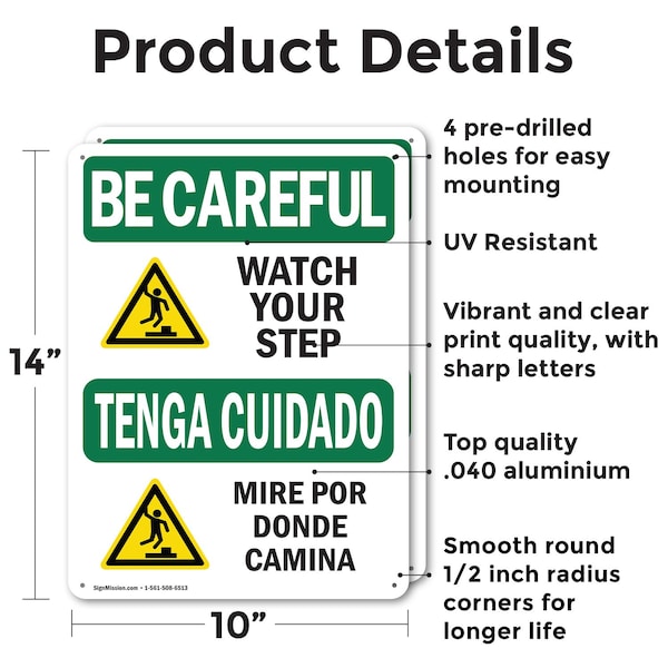 Signmission 14 in Height, 10 in Width, Aluminum, Rectangle, Bilingual - OS-2PACK-BC-A-1014-L-10067