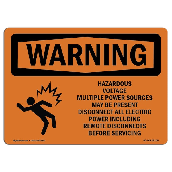 Signmission OSHA Warning Sign, 3.5" Height, 5" Width, Hazardous Voltage Multiple Power With Symbol, Landscape - OS-WS-D-35-L-12166