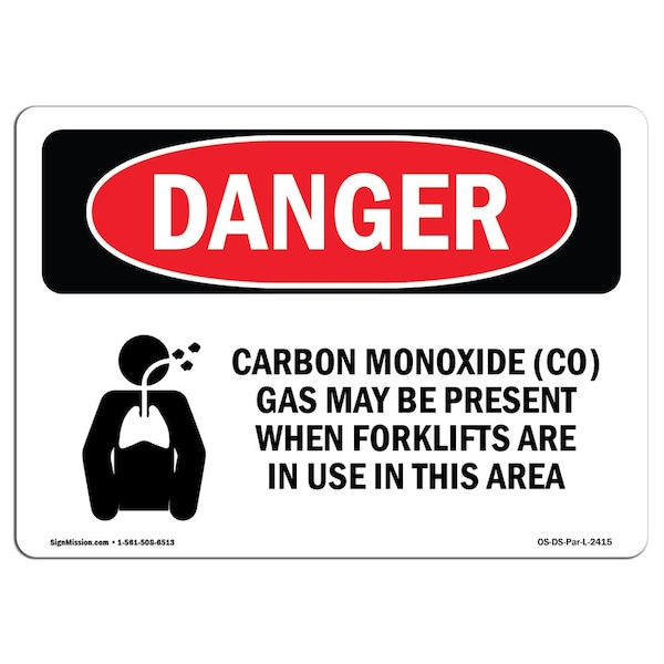 Signmission Safety Sign, OSHA Danger, 10" Height, 14" Width, Carbon Monoxide (CO) Gas May, Landscape - OS-DS-D-1014-L-2415