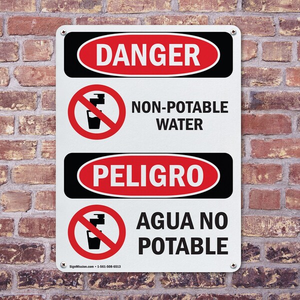 Signmission Non-Potable Water Bilingual, 10 in W x Rectangle, Plastic - OS-2PACK-DS-P-1014-VS-1499