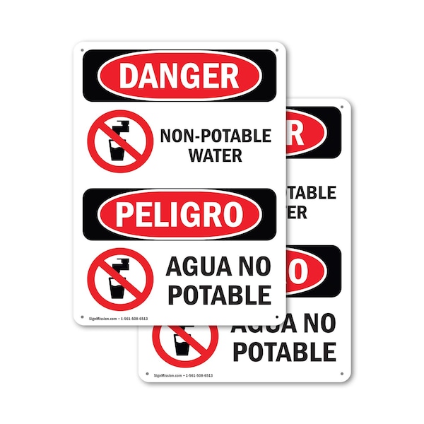 Signmission Non-Potable Water Bilingual, 10 in W x Rectangle, Plastic - OS-2PACK-DS-P-1014-VS-1499