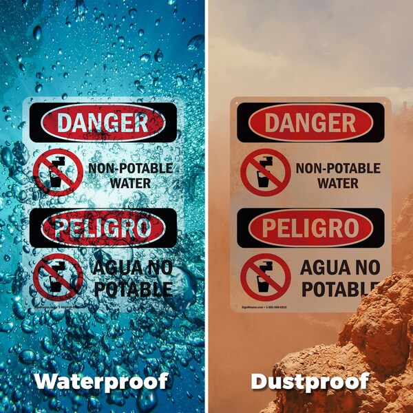 Signmission Non-Potable Water Bilingual, 10 in W x Rectangle, Plastic - OS-2PACK-DS-P-1014-VS-1499