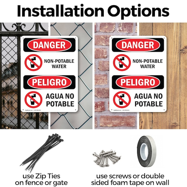 Signmission Non-Potable Water Bilingual, 10 in W x Rectangle, Plastic - OS-2PACK-DS-P-1014-VS-1499