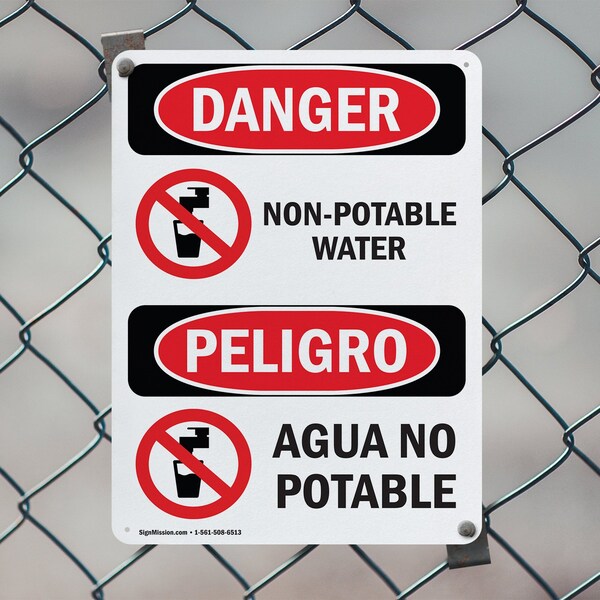 Signmission Non-Potable Water Bilingual, 10 in W x Rectangle, Plastic - OS-2PACK-DS-P-1014-VS-1499