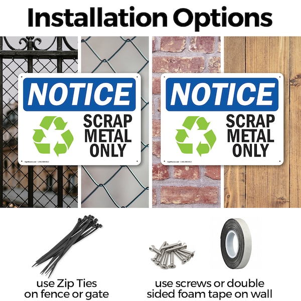 Signmission Scrap Metal Only, 14 in W x Rectangle, Aluminum - OS-2PACK-NS-A-1014-L-18255