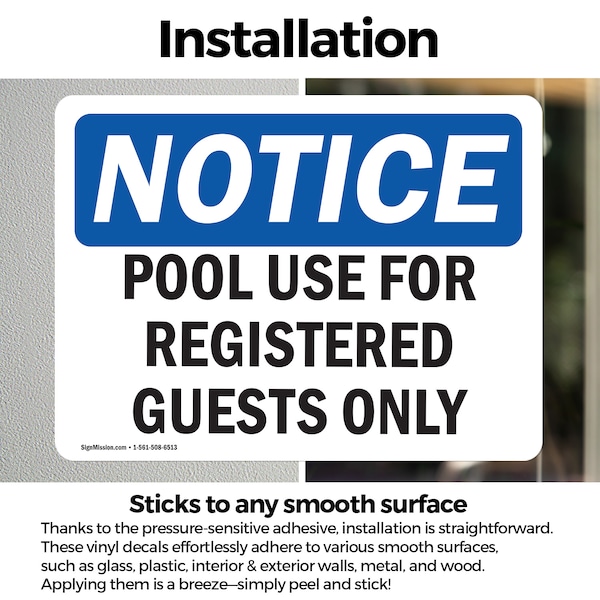 Signmission Pool Use For Registered Guests Only OSHA Notice Sign, Vinyl Decal, 14in W x 10in L, 2PK - OS-2PACK-NS-D-1014-L-17703