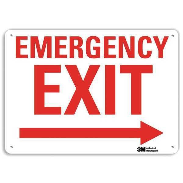 Lyle No Header, Emergency Exit (Arrow Right), 14" W x 10" H, Rectangle, Recycled Aluminum - U7-1077-RA_14X10