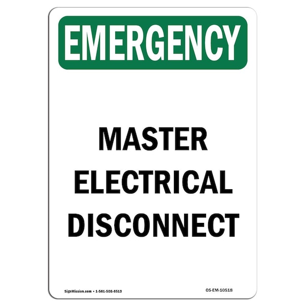 Signmission OSHA EMERGENCY, 5" Height, Decal, 5" H, Portrait, Master Electrical Disconnect - OS-EM-D-35-V-10518