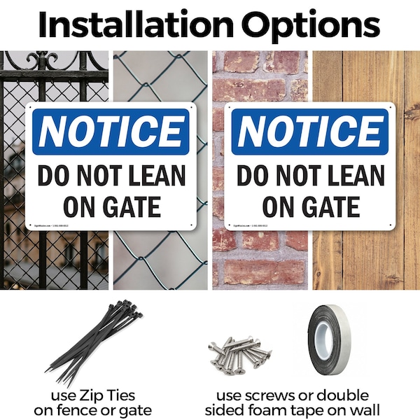Signmission Do Not Lean On Gate, 10 in W x Rectangle, Aluminum - OS-2PACK-NS-A-710-L-11290