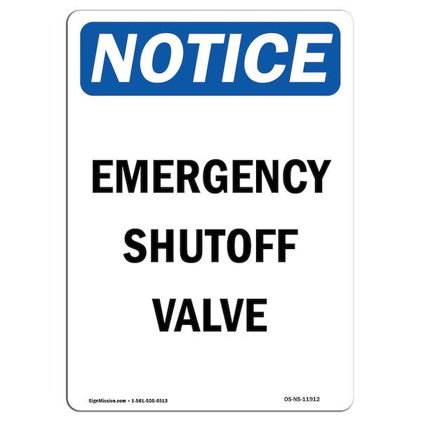 Signmission OSHA Notice, 5" Height, Emergency Shutoff Valve Sign, 5" X 3.5", Portrait - OS-NS-D-35-V-11912
