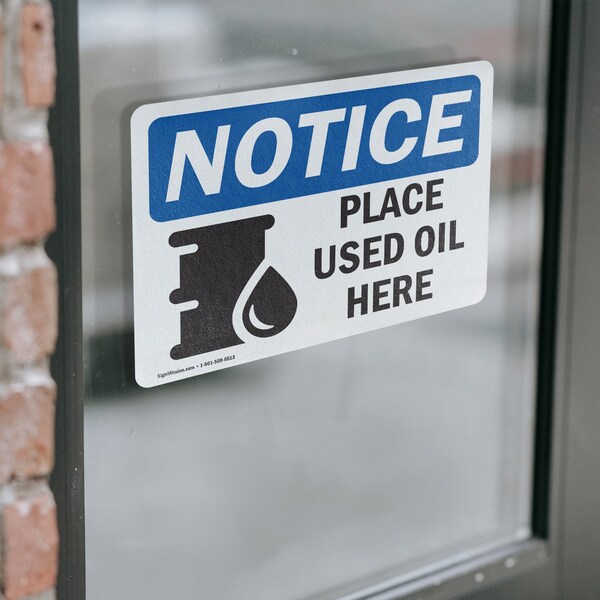 Signmission Place Used Oil Here, 18 in W x Rectangle, Vinyl Decal - OS-2PACK-NS-D-1218-L-16351
