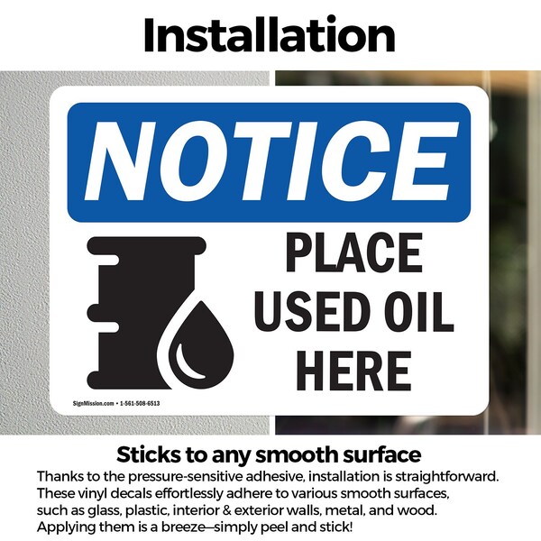 Signmission Place Used Oil Here, 18 in W x Rectangle, Vinyl Decal - OS-2PACK-NS-D-1218-L-16351