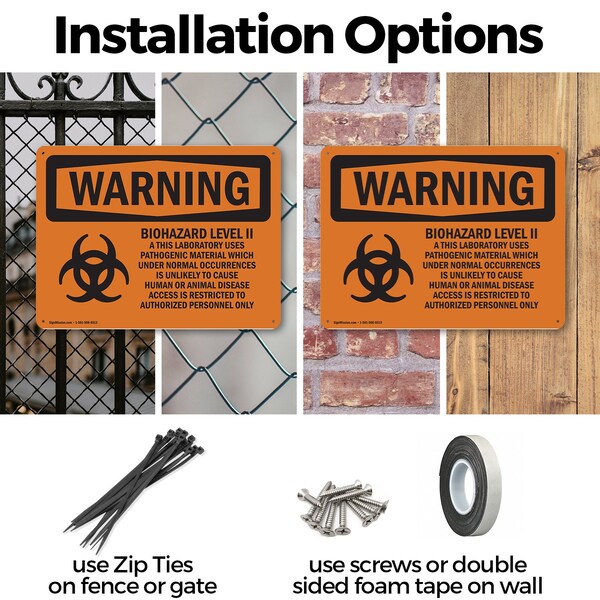 Signmission Biohazard Level II This Laboratory With Symbol OSHA Warning Sign, Plastic, 10in W x 7in L, 2PK - OS-2PACK-WS-P-710-L-11985