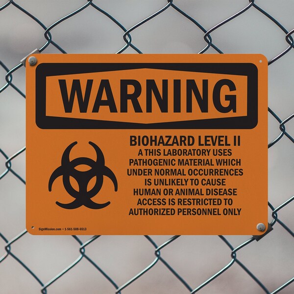 Signmission Biohazard Level II This Laboratory With Symbol OSHA Warning Sign, Plastic, 10in W x 7in L, 2PK - OS-2PACK-WS-P-710-L-11985