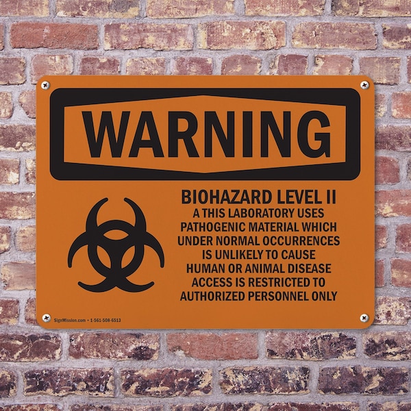 Signmission Biohazard Level II This Laboratory With Symbol OSHA Warning Sign, Plastic, 10in W x 7in L, 2PK - OS-2PACK-WS-P-710-L-11985