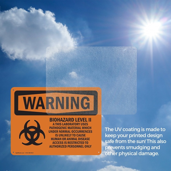 Signmission Biohazard Level II This Laboratory With Symbol OSHA Warning Sign, Plastic, 10in W x 7in L, 2PK - OS-2PACK-WS-P-710-L-11985