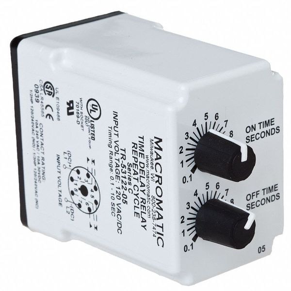 Retardo de tiempo de relé Macromatic, 120VAC/DC, 10A, DPDT, 3 seg. - TR-55122-12