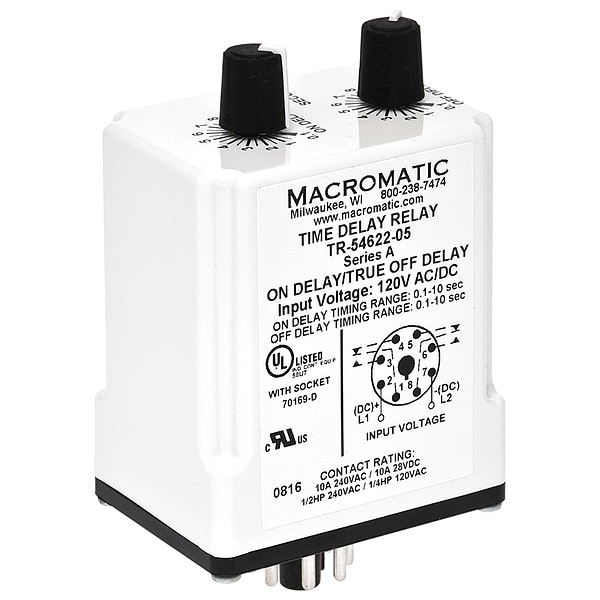 Retardo de tiempo de relé Macromatic, 120VAC/DC, 10A, DPDT, 3 seg. - TR-55122-12