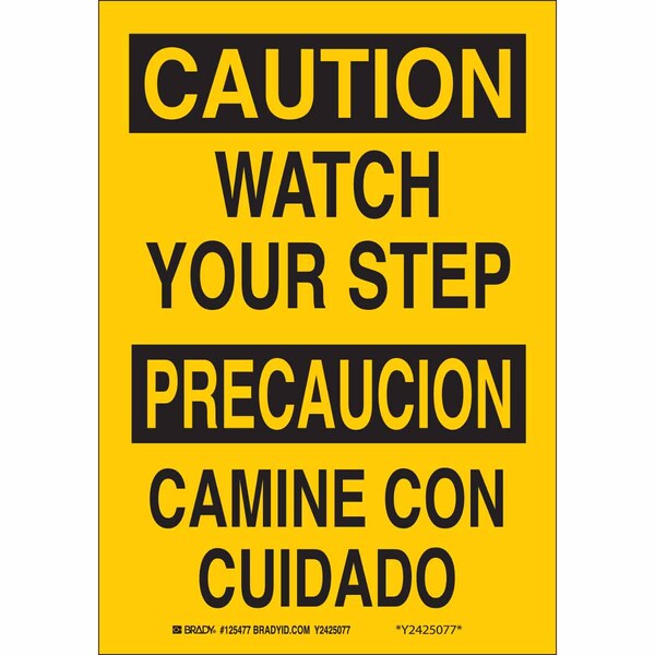 Brady Caution Sign, 14" H, 10" W, Aluminum, Rectangle, English, Spanish, 125478 - 125478