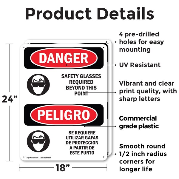 Signmission 24 in Height, 18 in Width, Plastic, Rectangle, Bilingual - OS-2PACK-DS-P-1824-VS-1559