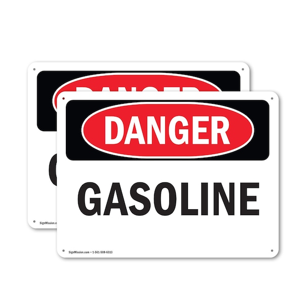 Signmission Gasoline Danger Sign, Aluminum, 14in W x 10in L, 2PK - OS-2PACK-DS-A-1014-L-2399