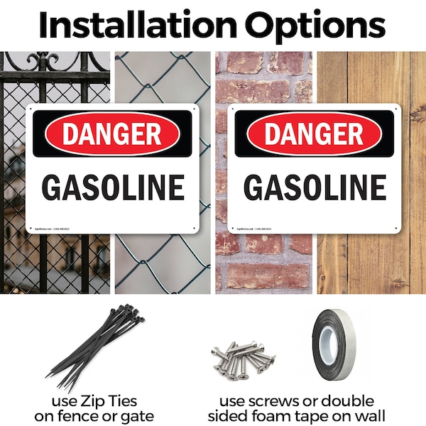 Signmission Gasoline Danger Sign, Aluminum, 14in W x 10in L, 2PK - OS-2PACK-DS-A-1014-L-2399