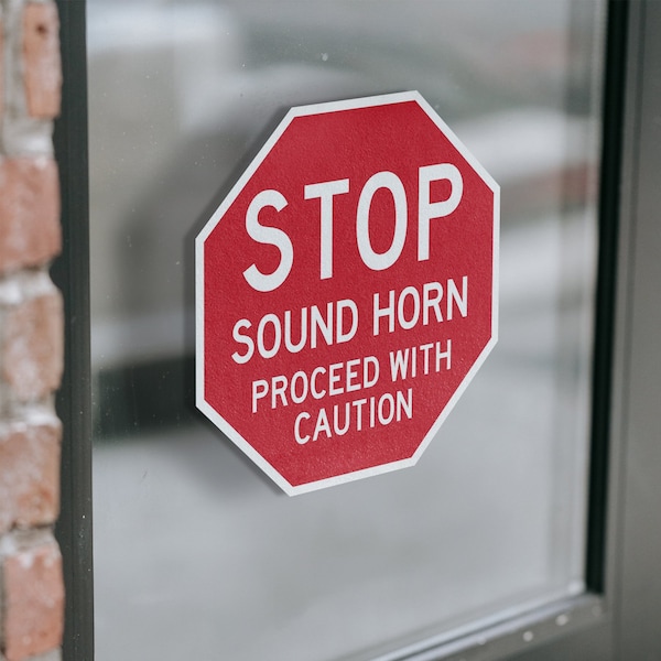 Signmission Stop Sound Horn Proceed with Cautio, 4 inch X 4 inch, Vinyl Decal, 5PK - OC-D-5PACK-4-323