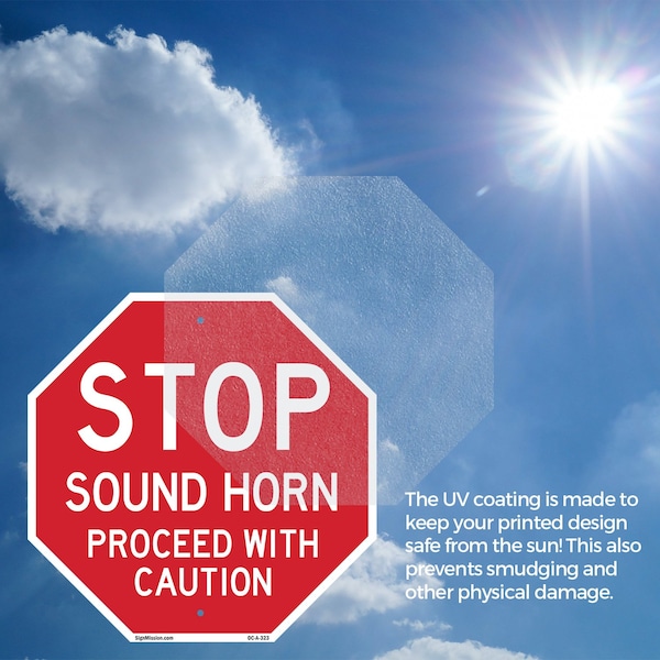 Signmission Stop Sound Horn Proceed with Cautio, 4 inch X 4 inch, Vinyl Decal, 5PK - OC-D-5PACK-4-323