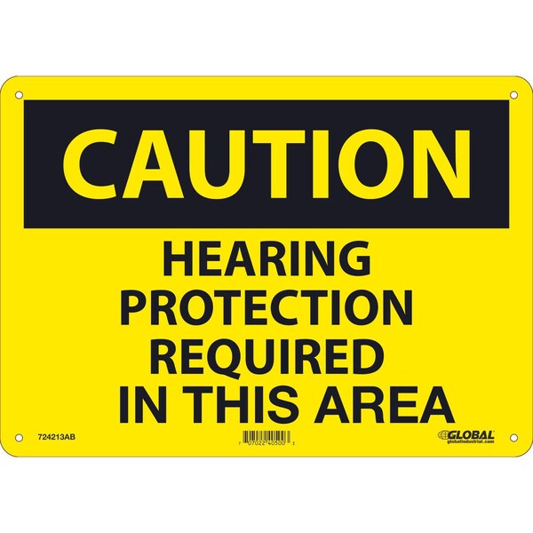 Global Industrial Caution Hearing Protection Required In This Area, 10x14, Aluminum - 724213AB