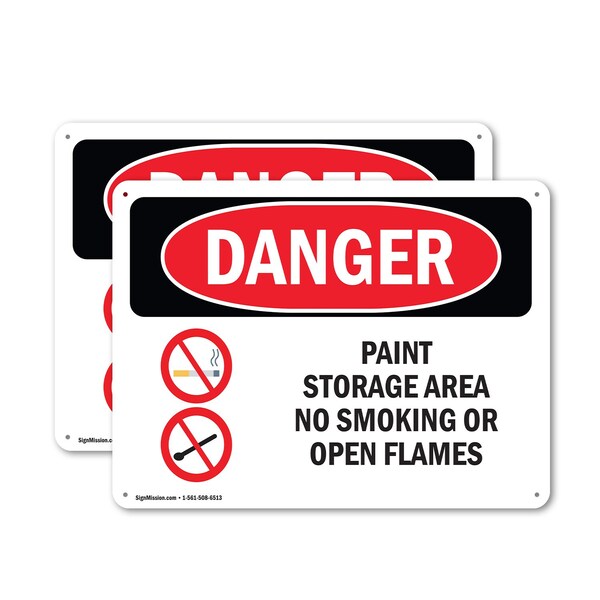 Signmission Paint Storage Area No Smoking Or Open Flames Danger Sign, Plastic, 18in W x 12in L, 2PK - OS-2PACK-DS-P-1218-L-1516