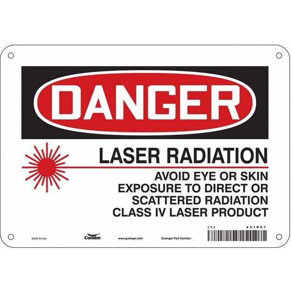 Condor Laser Warning Sign, 7 in H, 10 in W, Aluminum, Vertical Rectangle, 451R67 - 451R67