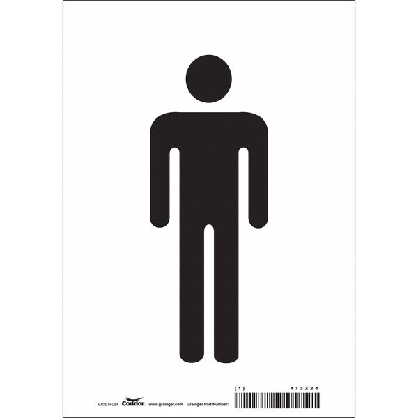Condor Restroom Sign, (MEN), 7 in W x 10 in H, Horizontal Rectangle, Vinyl, 473Z24 - 473Z24
