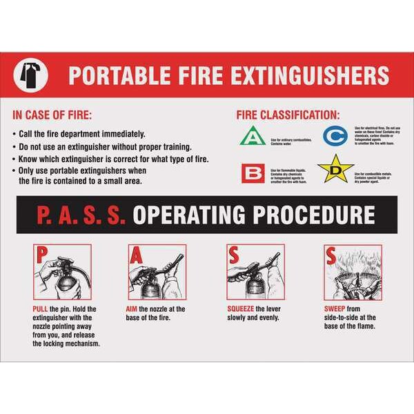 Accuform Poster, Portable Fire Extinguishers, P.A.S.S Operating Procedure, 17 in H x, 22 in W, Plastic - SP124474L