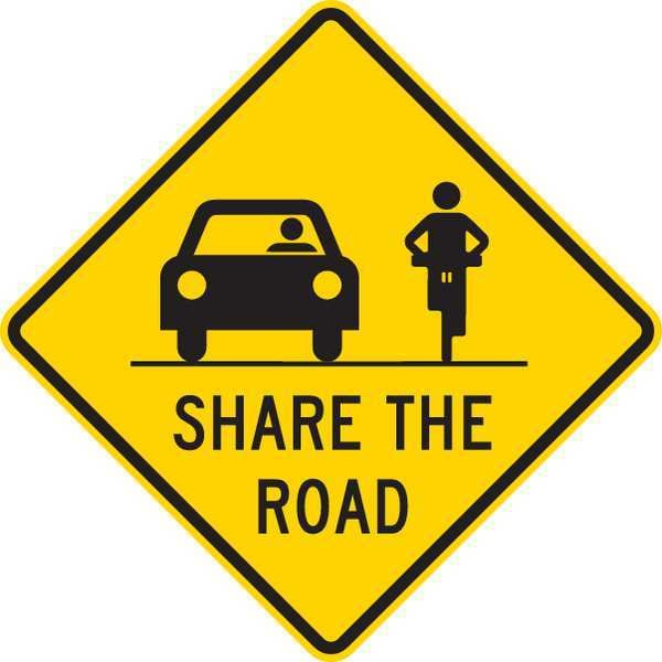 Lyle Share The Road Traffic Sign, 24 in H, 24 in W, Aluminum, Diamond, English, T1-1030-EG_24x24 - T1-1030-EG_24X24