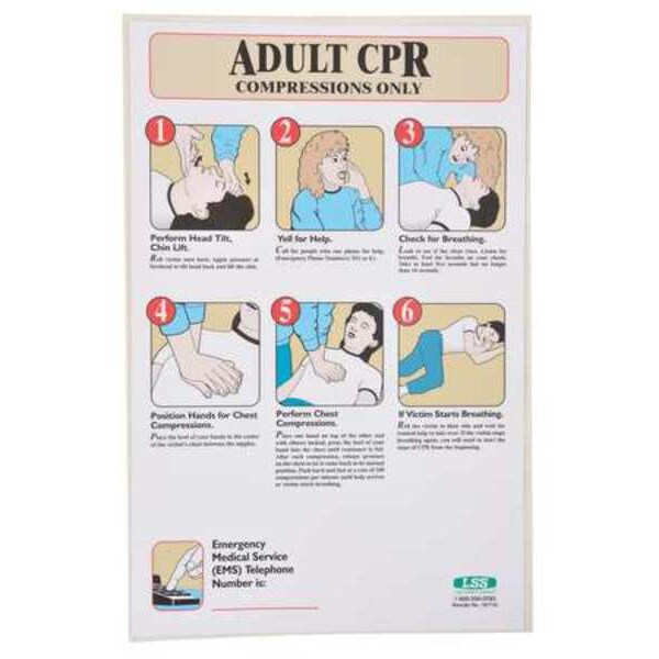 Accuform First Aid Poster, Adult CPR Compressions Only, 17 in H x, 11 in W, Plastic - 197718
