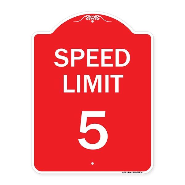 Signmission Speed Regulation Sign Speed Limit 5 Mph, Red & White Aluminum Sign, 18" x 24", RW-1824-22876 - A-DES-RW-1824-22876