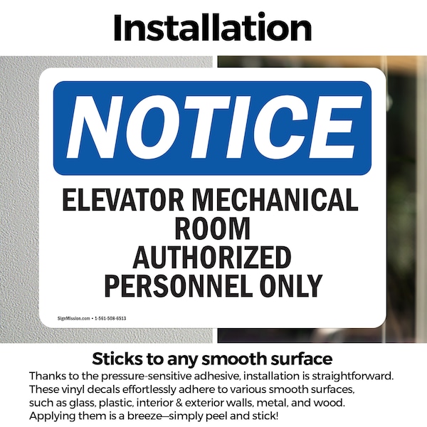 Signmission Elevator Mechanical Room Authorized Personnel Only OSHA Notice Sign, Vinyl Decal, 10in x 7in, 2PK - OS-2PACK-NS-D-710-L-11733