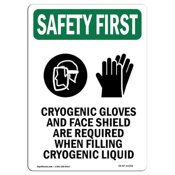 Signmission OSHA Sign, Cryogenic Gloves And W/ Symbol, 18in X 12in Rigid Plastic, 12" W, 18" H, Portrait - OS-SF-P-1218-V-11058