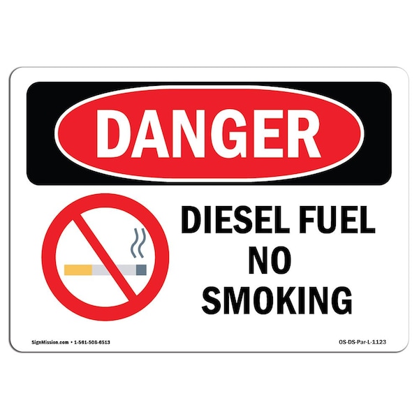 Signmission OSHA Danger Sign, Diesel Fuel No Smoking, 18in X 12in Decal, 12" W, 18" L, Landscape - OS-DS-D-1218-L-1123