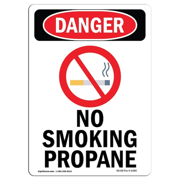 Signmission OSHA Danger Sign, No Smoking Propane, 5in X 3.5in Decal, 3.5" W, 5" L, Portrait, No Smoking Propane - OS-DS-D-35-V-1489