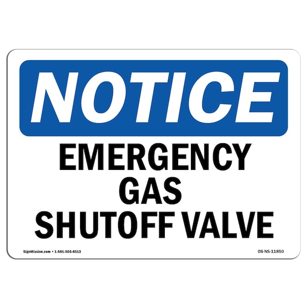Signmission Safety Sign, OSHA Notice, 12" Height, 18" Width, Emergency Gas Shutoff Valve Sign, Landscape - OS-NS-D-1218-L-11850