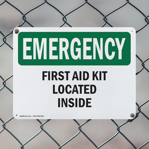 Signmission First Aid Kit Located Inside, 18 in W x Rectangle, Aluminum - OS-2PACK-EM-A-1218-L-10375
