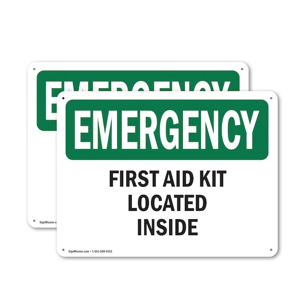 Signmission First Aid Kit Located Inside, 18 in W x Rectangle, Aluminum - OS-2PACK-EM-A-1218-L-10375
