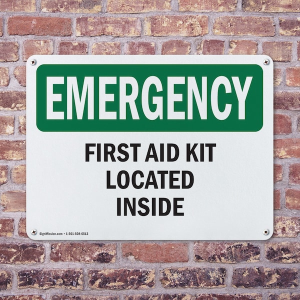 Signmission First Aid Kit Located Inside, 18 in W x Rectangle, Aluminum - OS-2PACK-EM-A-1218-L-10375
