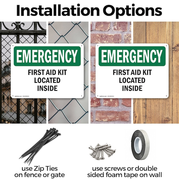 Signmission First Aid Kit Located Inside, 18 in W x Rectangle, Aluminum - OS-2PACK-EM-A-1218-L-10375