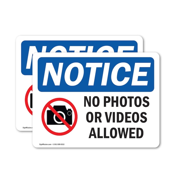 Signmission No Photos Or Video Allowed, 10 in W x Rectangle, Vinyl Decal - OS-2PACK-NS-D-710-L-16179