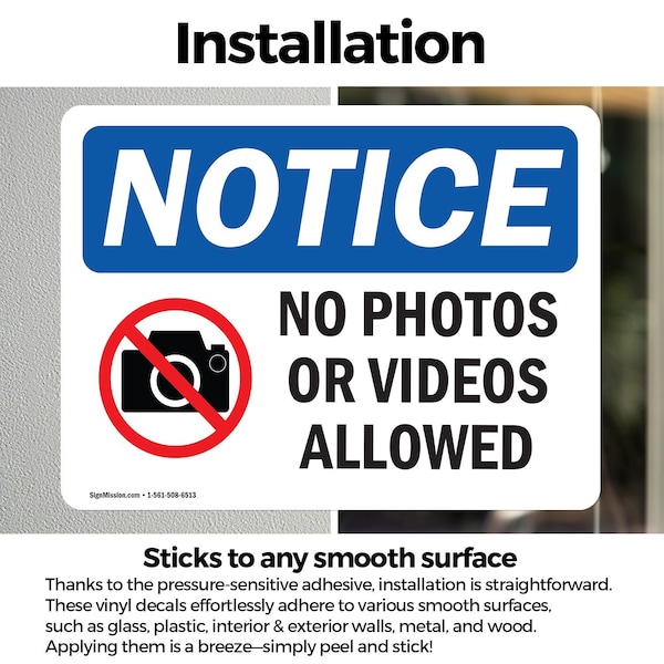 Signmission No Photos Or Video Allowed, 10 in W x Rectangle, Vinyl Decal - OS-2PACK-NS-D-710-L-16179