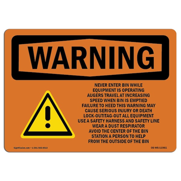 Signmission OSHA Sign, Grain Bin Silo Safety, 18in X 12in Decal, 12" W, 18" L, Landscape, OS-WS-D-1218-L-11961 - OS-WS-D-1218-L-11961