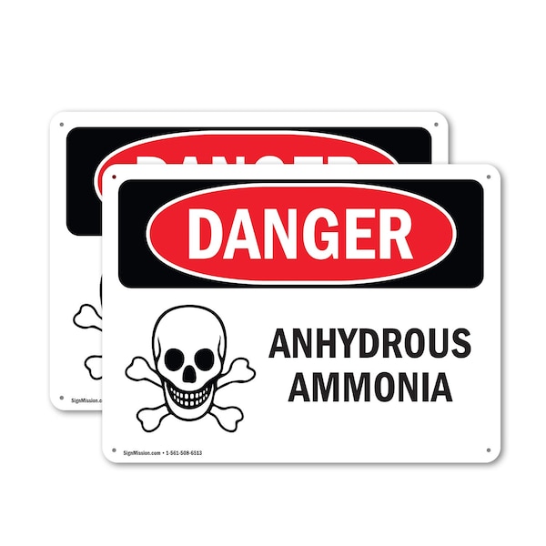 Signmission Anhydrous Ammonia Danger Sign, Plastic, 18in W x 12in L, 2PK - OS-2PACK-DS-P-1218-L-1028