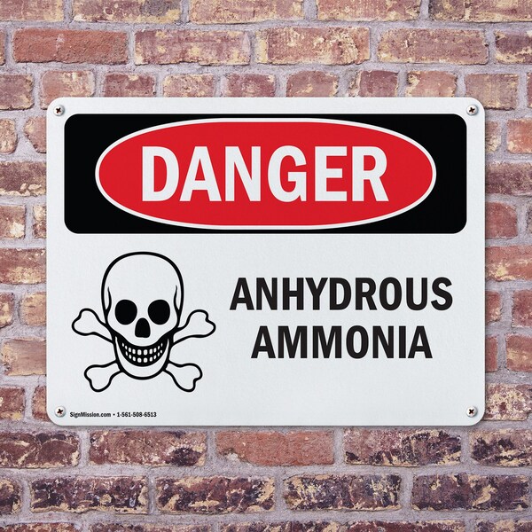 Signmission Anhydrous Ammonia Danger Sign, Plastic, 18in W x 12in L, 2PK - OS-2PACK-DS-P-1218-L-1028